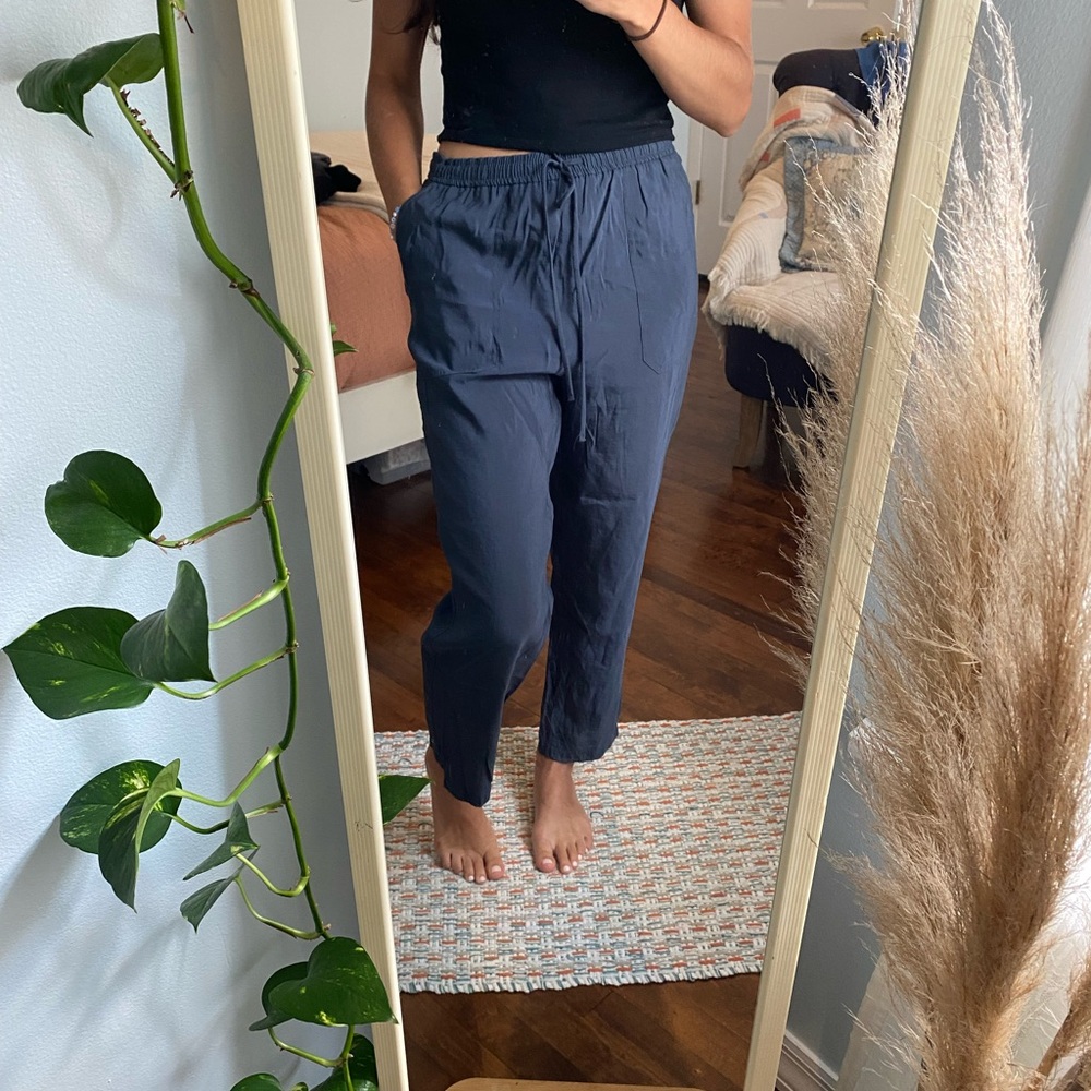 Zara Dark Blue Relaxed Cropped Trousers